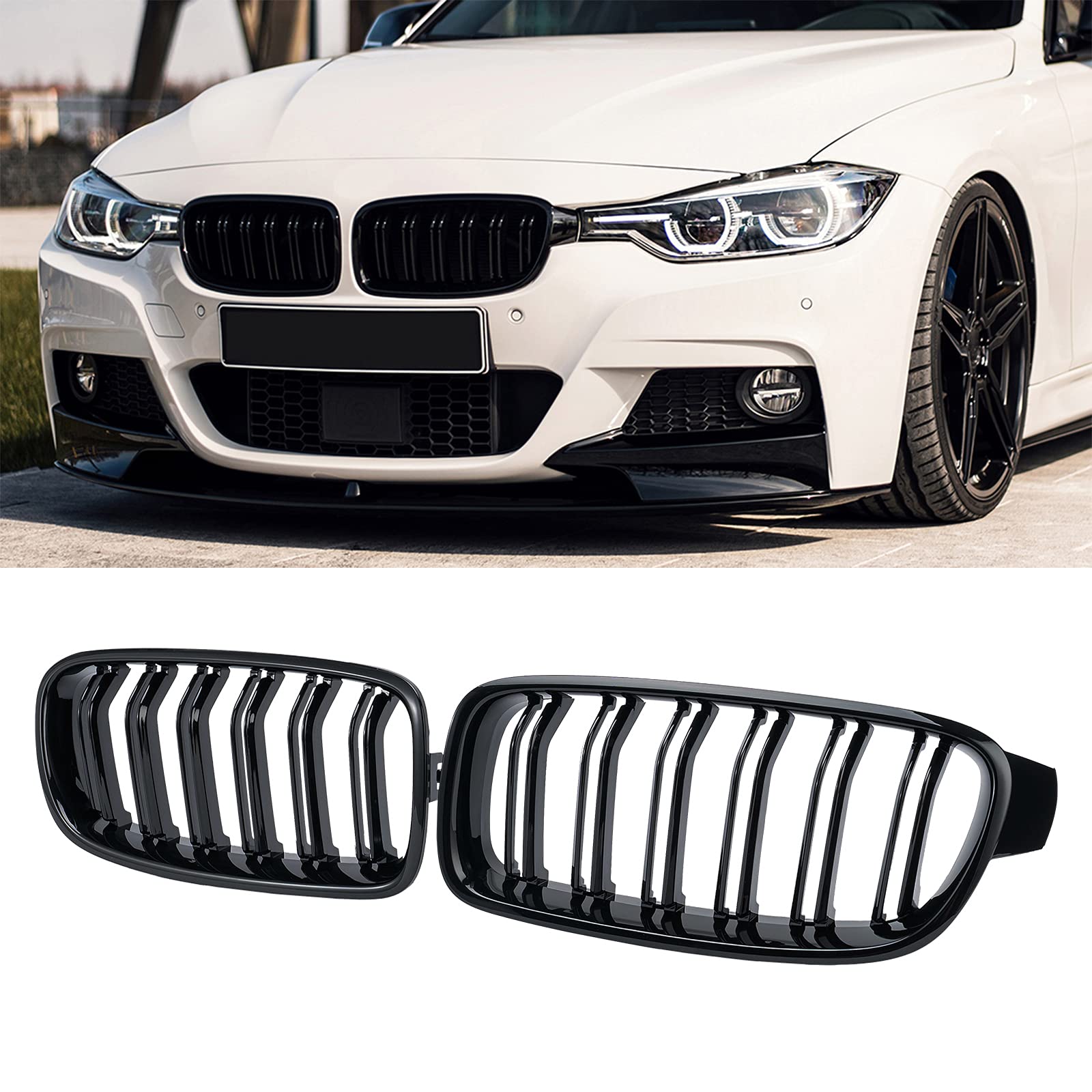 M Performance Style Gloss Black Front Grill to suit BMW 3 Series F30/F31 (Double Slat)