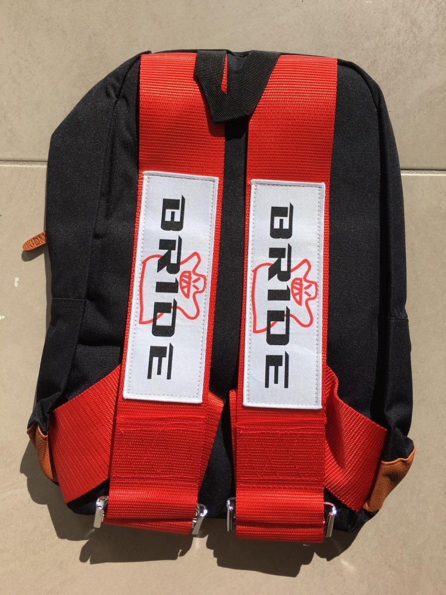 JDM Bag Backpack With Red Bride Racing Harness Strap & Brown Leather Bottom