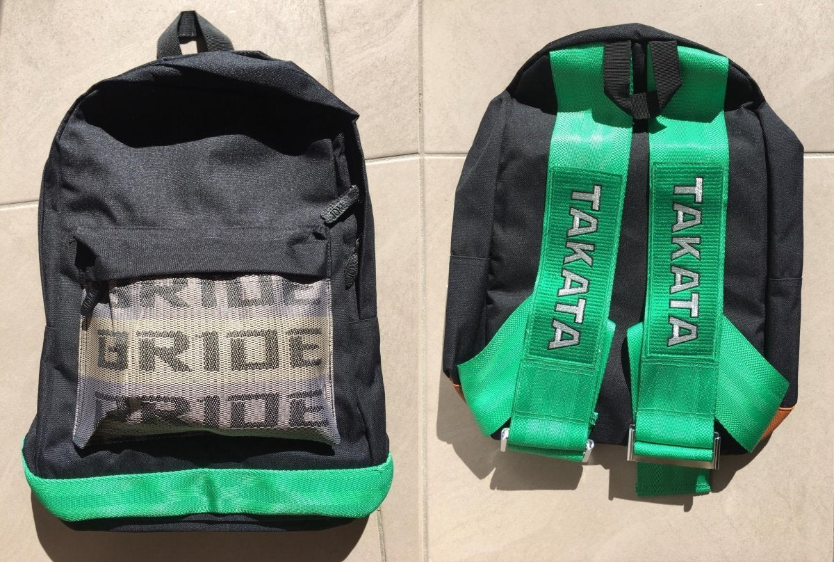 JDM Bride Bag Backpack With Green Takata Racing Harness Strap & Green Bottom