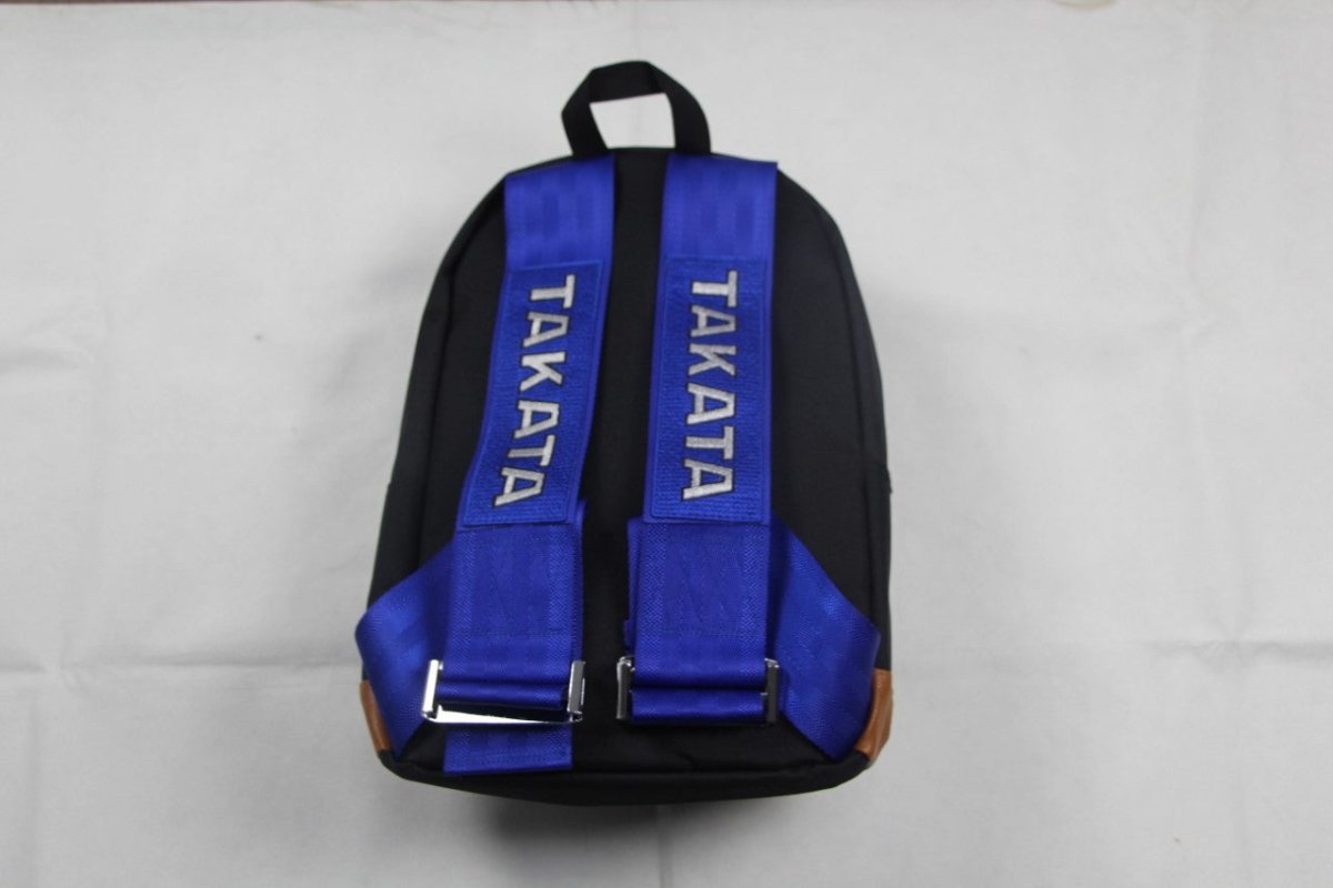 JDM Bride Bag Backpack With Blue Takata Racing Harness Strap & Brown Leather