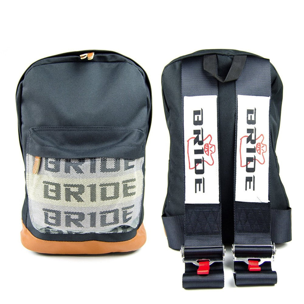 JDM Bag Backpack With Black Bride Racing Harness Strap & Brown Leather Bottom